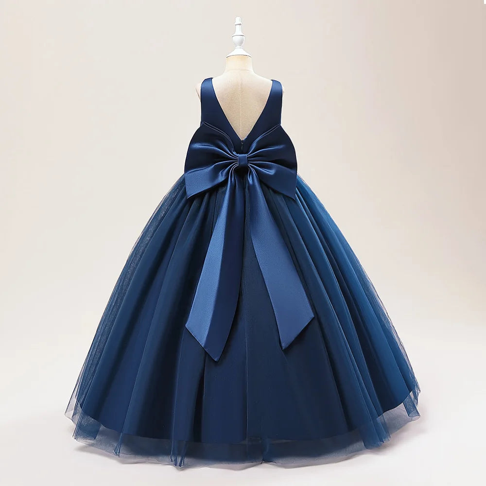 Girl Long White Bridesmaid Dresses For Wedding Prom Gown Big Bow Girls Party Dress Kids First Communiom Formal Evening Vestidos