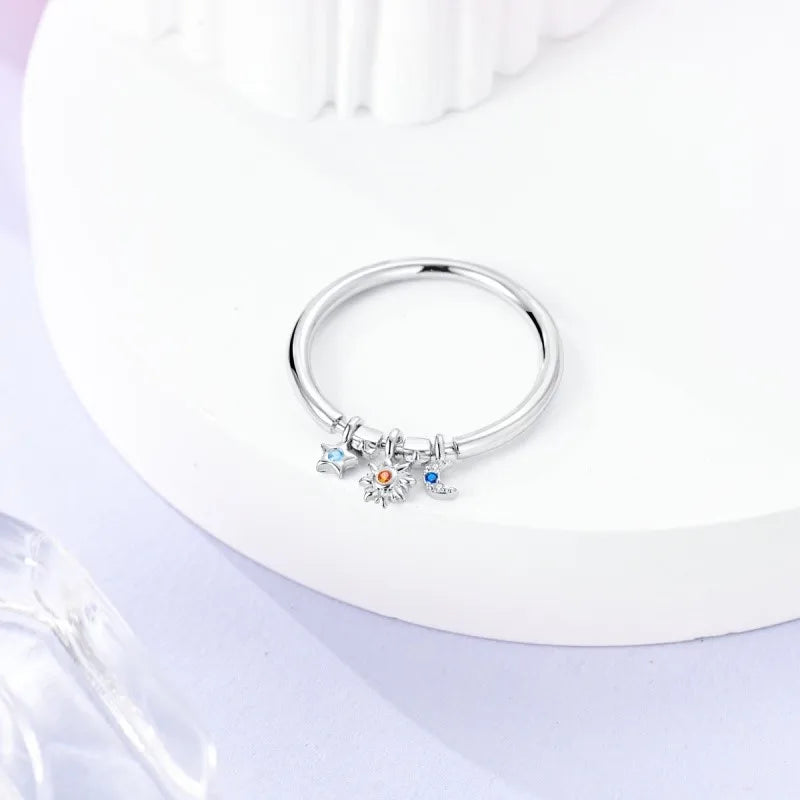 MISEFF Real 925 Sterling Silver Double Rings Simple Color Zircon Rings For Wedding Engagement Birthday Silver Jewelry Gift