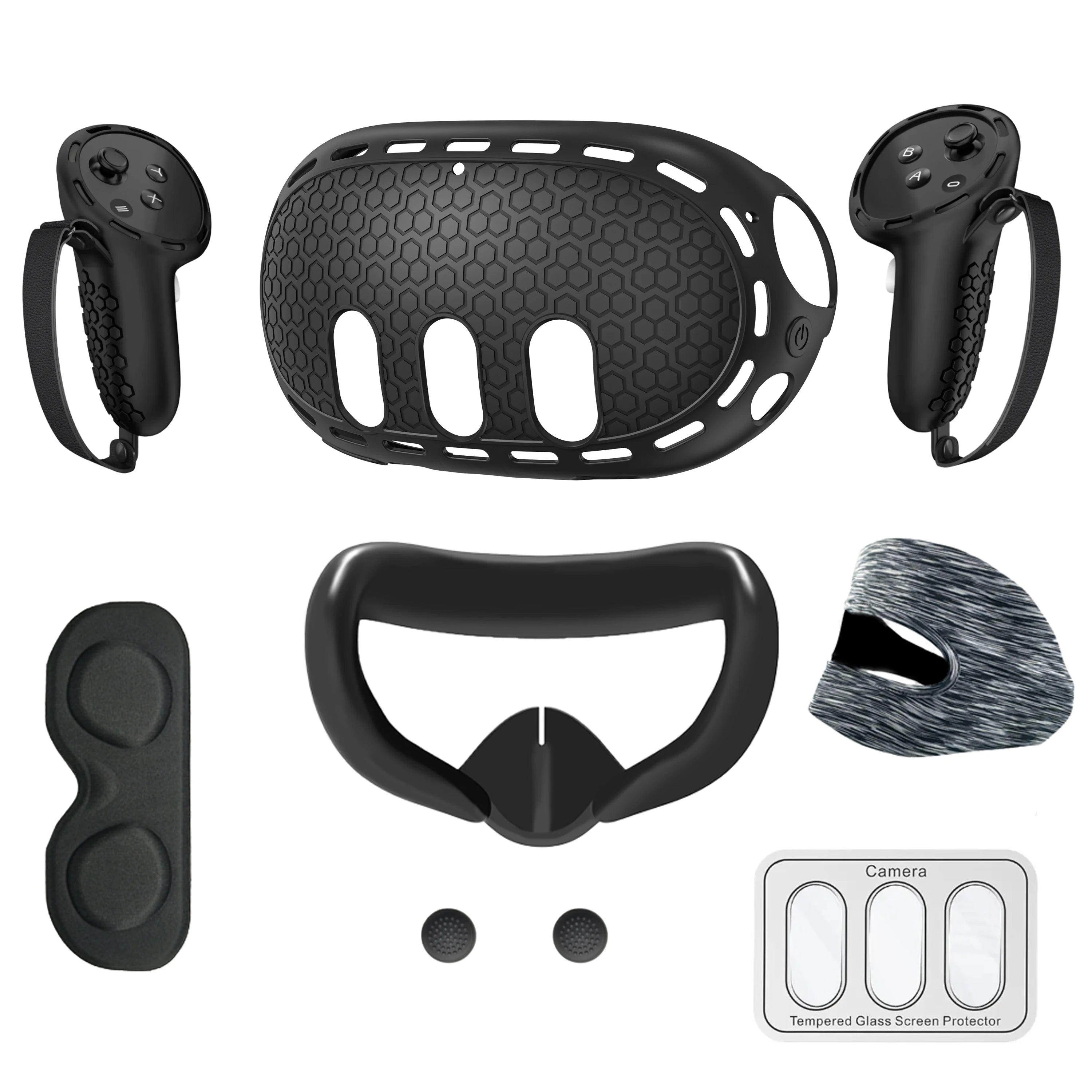 For Meta Quest 3 Silicone Protective Shell 7 IN 1 Set Controller Grip Cover Tempered Glass Film Face Case Lens Cap VR Accessory