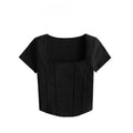 T Shirt Crop Top Women Summer 2026 Flowers Print Cotton Square Collar Pullovers Woman Short Sleeve Tees Slim Fit Sexy Top Female