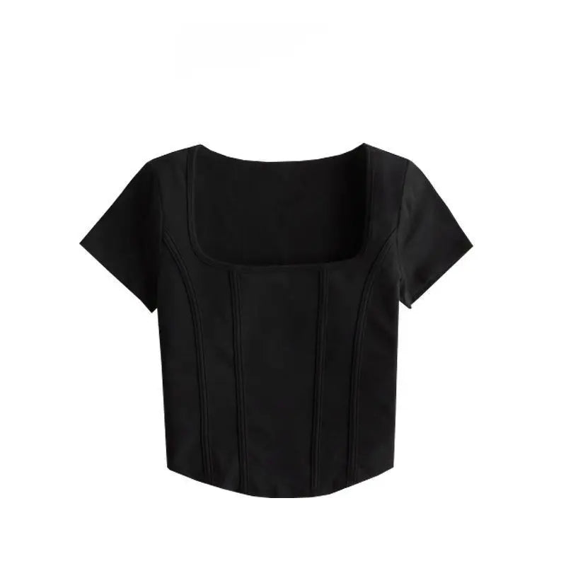 T Shirt Crop Top Women Summer 2026 Flowers Print Cotton Square Collar Pullovers Woman Short Sleeve Tees Slim Fit Sexy Top Female