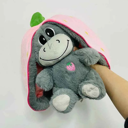 Baby Strawberry Donkey Plush Toy Stuffed Creative Into Fruit Transform Breathing Donkey Sleeping Doll 30cm for Kid Birthday Gift