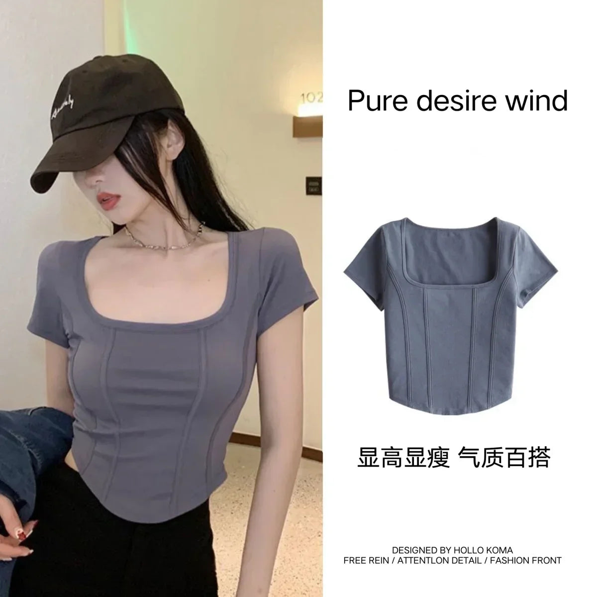 T Shirt Crop Top Women Summer 2026 Flowers Print Cotton Square Collar Pullovers Woman Short Sleeve Tees Slim Fit Sexy Top Female