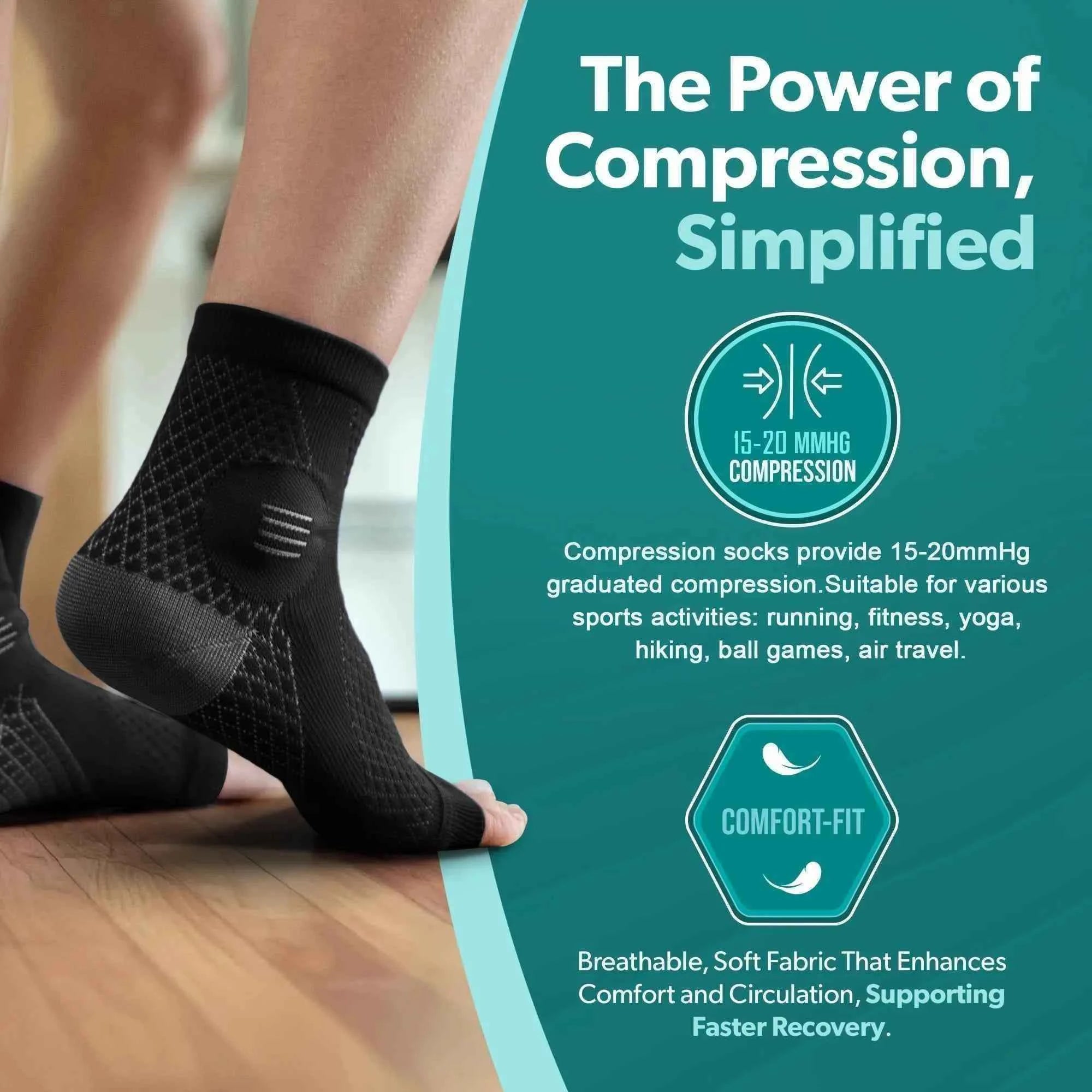 1Pair Ankle Compression Socks,Compression Foot Sleeves with Arch And Ankle Support,Open-Toe Design Neuropathy Socks