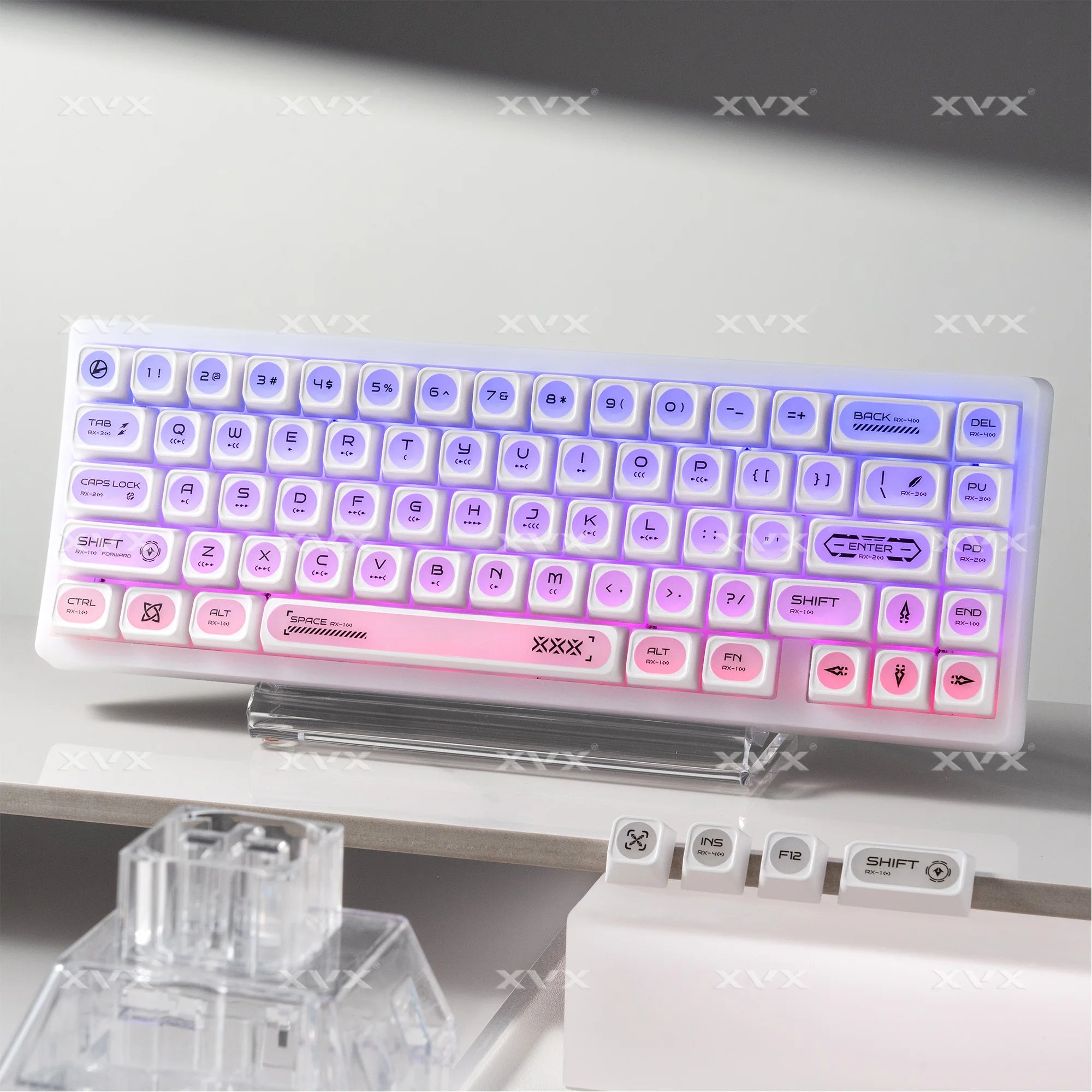 XVX White Shine Through Cats eye MAX Profile Dye-Sub PBT Keycap Set 136-Key