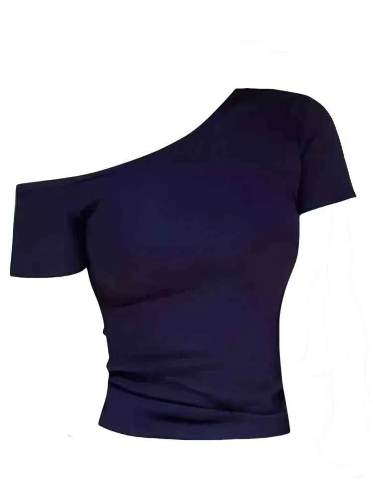 Summer Off shoulder Top Women Slim fit Body Summer  Short sleeve T shirt One shoulder Female Sexy Basic Tees Korean Chic