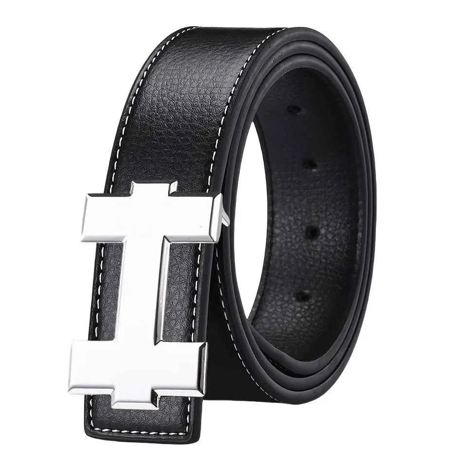 3.3cm Fashion Casual Belt with Silver Smooth Buckle, Designer men belt High-Quality, Unisex Fit, Perfect for Jeans Workwear
