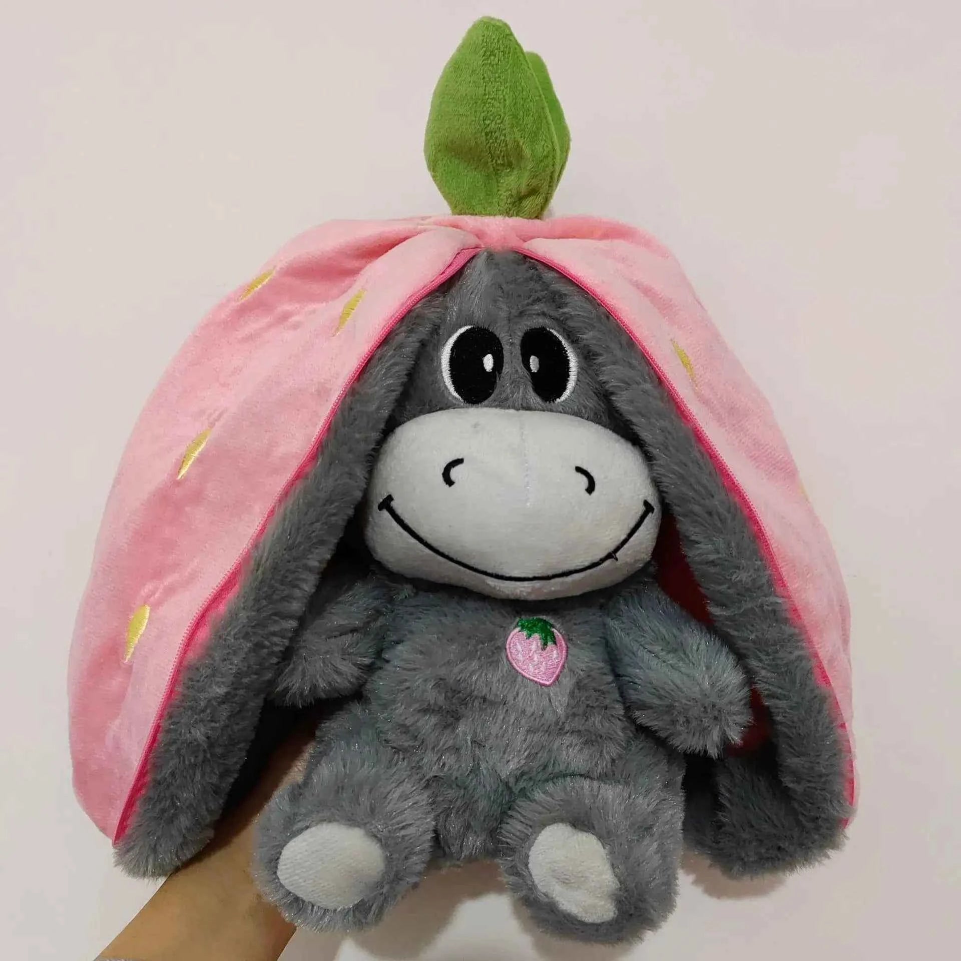 Baby Strawberry Donkey Plush Toy Stuffed Creative Into Fruit Transform Breathing Donkey Sleeping Doll 30cm for Kid Birthday Gift
