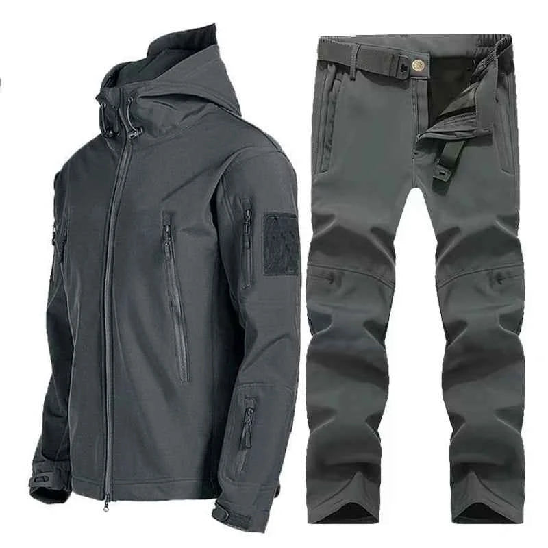 Winter Autumn Tactical Jackets Elastic Men Fleece Waterproof Suits Fishing Warm Hiking Camping Tracksuits Set Hood Coat S-5XL