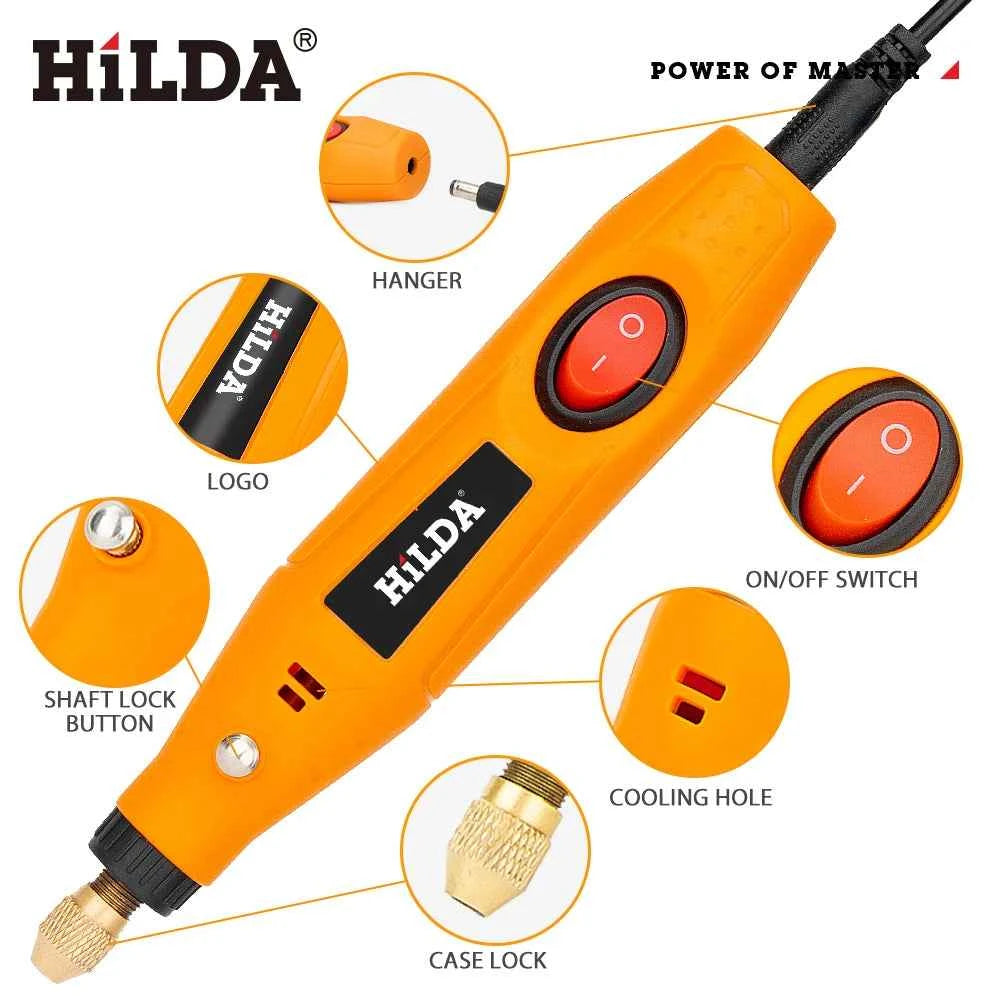 HILDA Electric Mini Drill Grinder Engraving Pen Mini Drill Electric Rotary Tool Grinding Machine Accessories