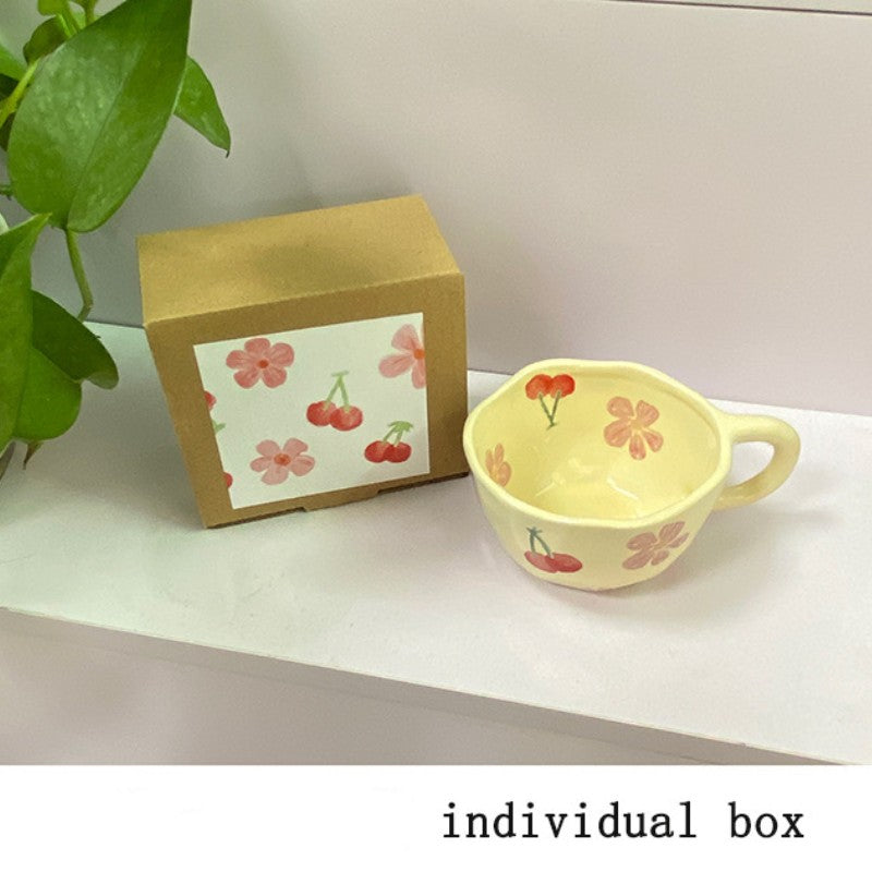 Hand Pinched Irregular Flower Ceramic Mugs Coffee Cups Milk Tea Cup Ins Korean Style Oatmeal Breakfast Mug Drinkware Kitchen cup