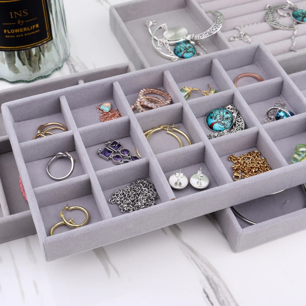 Velvet Jewelry Box Organizer DIY Earring Necklace Ring Jewelry Display Tray Portable Storage Box Jewelry Organizer Display Case