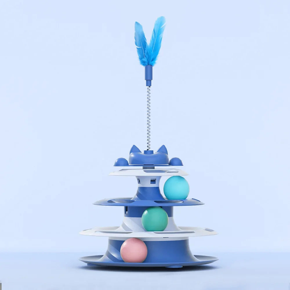 Blue Color Interactive Cat Turntable Ball Toy – Battery-Free Fun