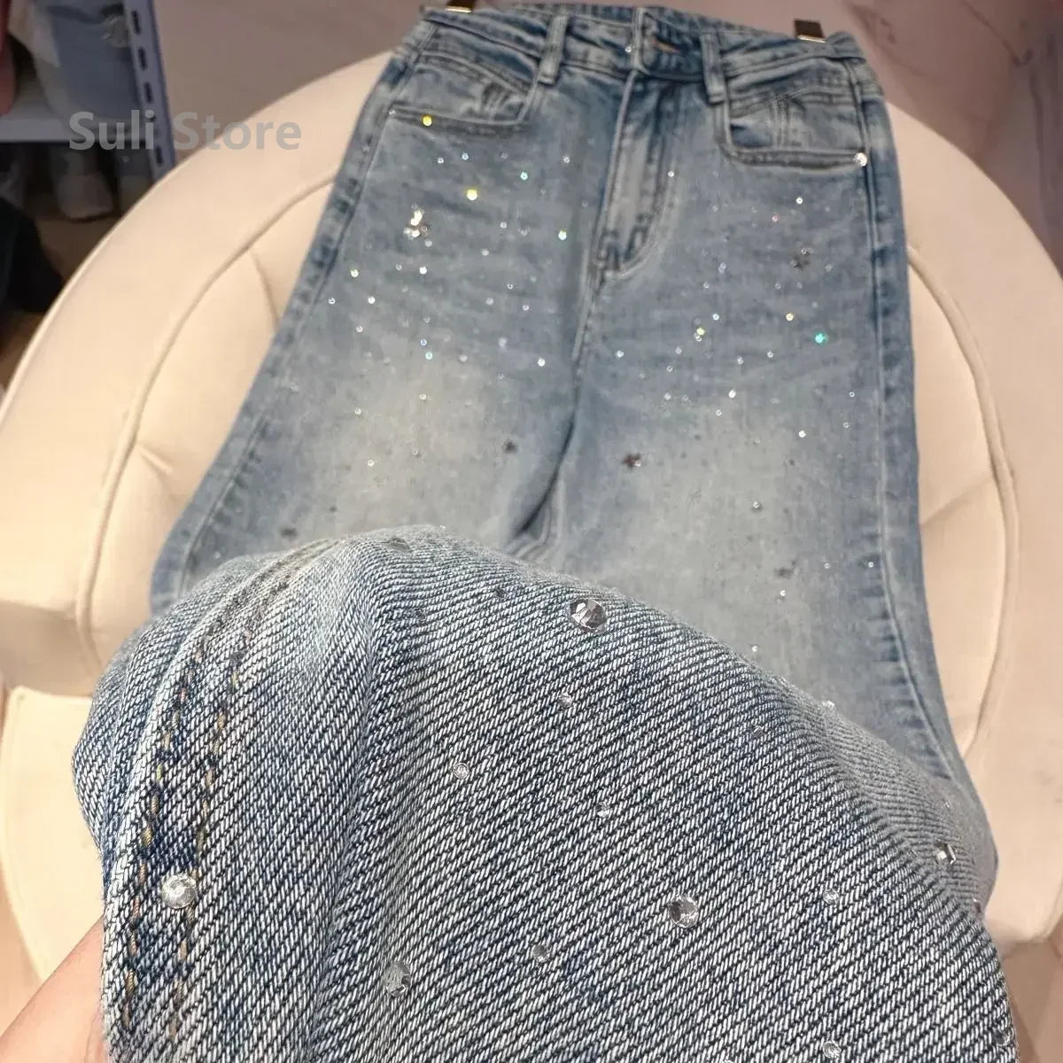 2024 New Spring Summer All-match Casual Harem Pants High Waist Stretch Slim Denim Pants Hot Drilling Casual Ankle-length Jeans