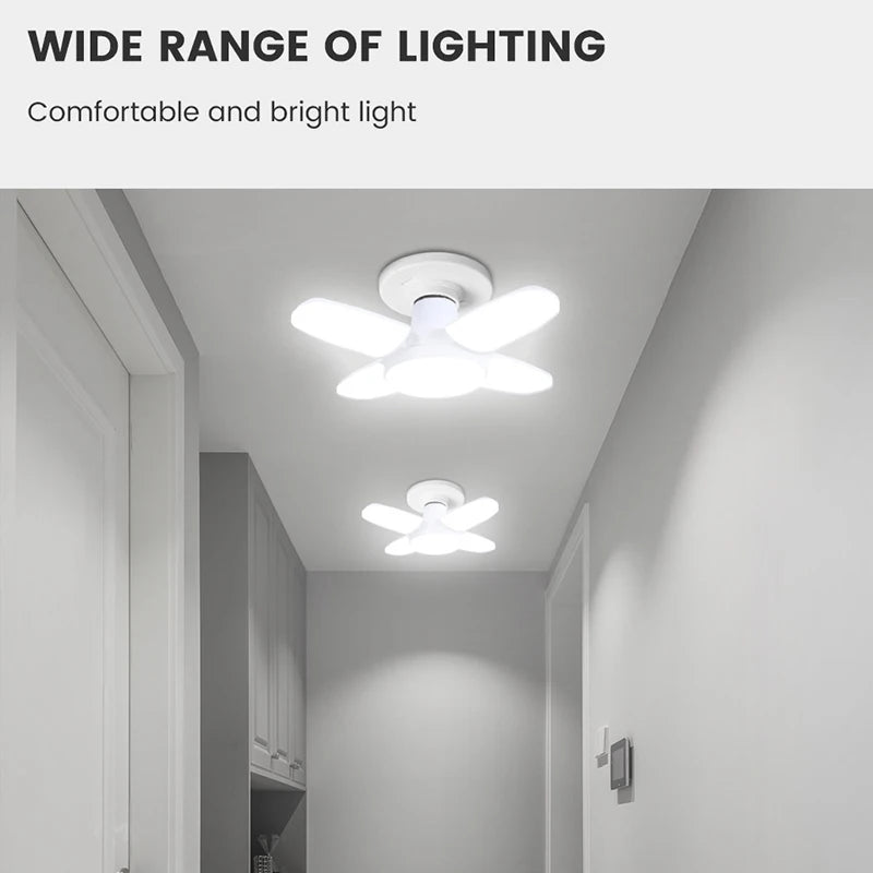 E27 Fan Shape Foldable 28W LED Bulb AC220V/110V Deformation for Home Ceiling Lights Warehouse and Garage White Light 6500K Bulb