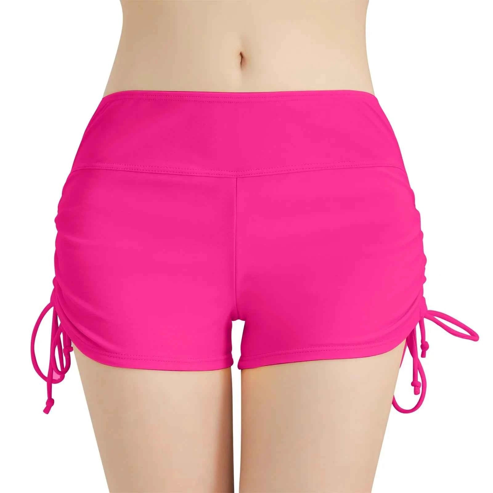 Women'S Summer Swimwear Briefs Solid Colored Boxer Beach Shorts High Waist Side Adjustable Drawstring Elastic Sports Swimsuit