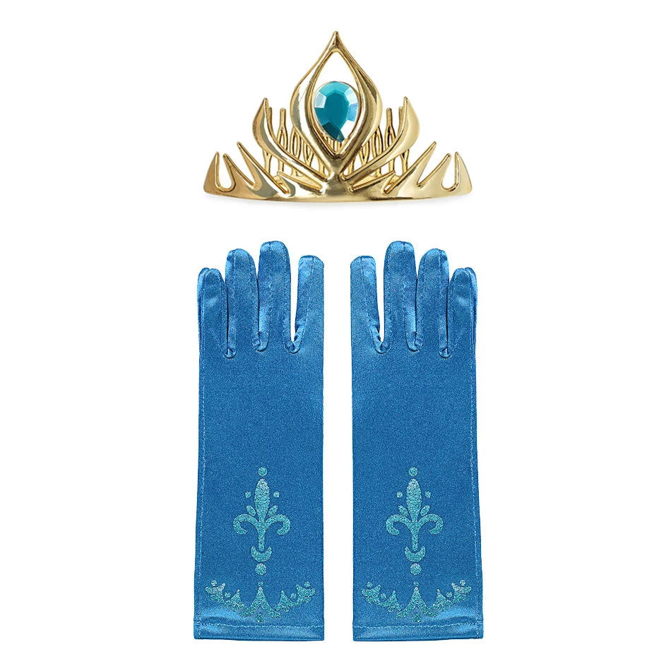Girl Princess Costume Accessories Gloves Wand Crown Jewelry Set Princess Wig Braid Princess Dress Costume Cosplay Accessories