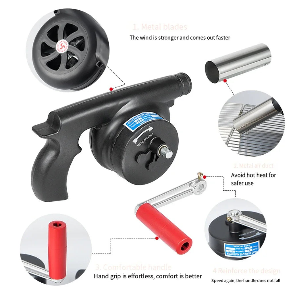 220V BBQ Fan Handheld Cooking Tool Adjustable Speed Air Blower for Barbecue Grill Camping US EU Plug Portable