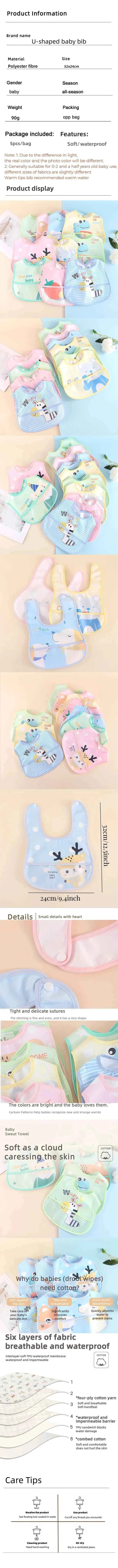 Random 5pcs Cartoon Animals Waterproof Bibs Baby Kids Girls Boys Waterproof Saliva Toddler Feeding Bibs Baby Bibs Aprons Adjusab