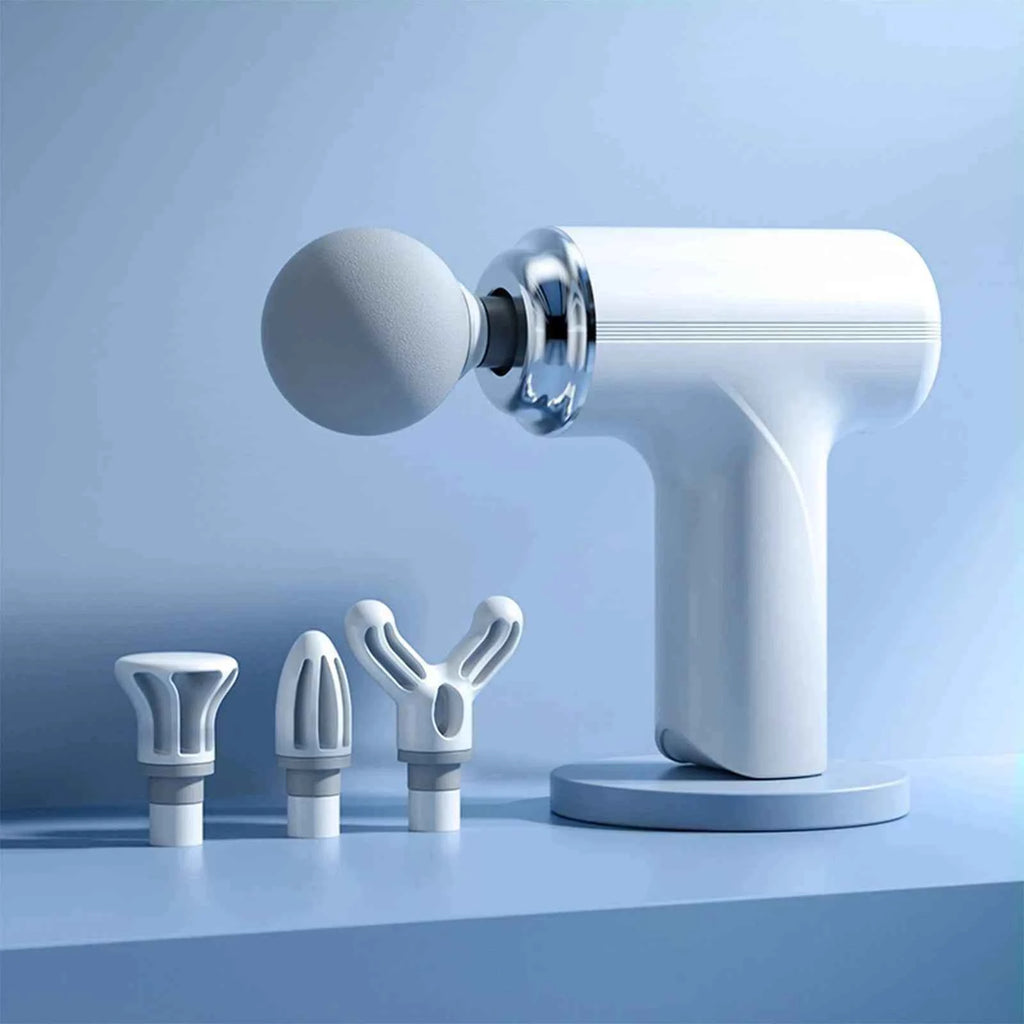 A Portable Electric Fascia Massage Gun, 4 Replaceable Massage Heads, 6-Speed Mode Adjustment, Deep Tissue Impact Muscles, Reliev