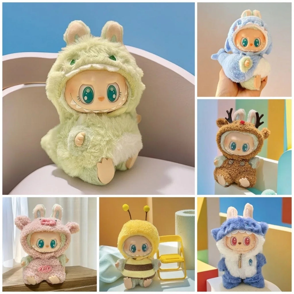 Doll Clothes For 15-17cm Labubu Pendant Sitting Baby Bee Dinosaur Shark Labubu Dolls Accessories Cute Decoration Little Clothes