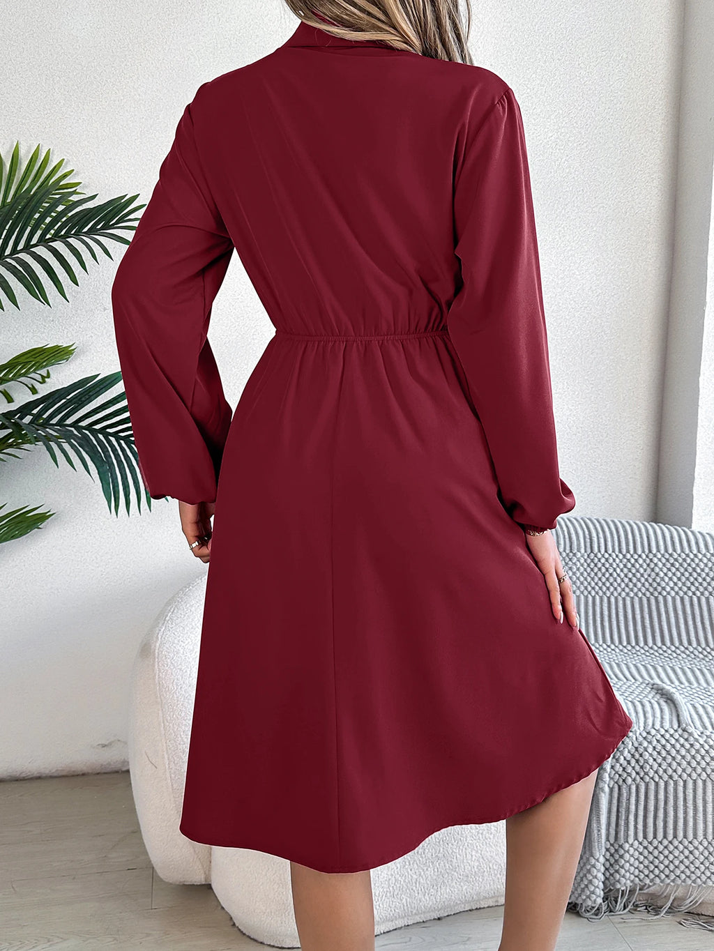 Autumn Winter Dresses for Women Casual Solid Color Button Tie Up Long sleeved Shirt Dress Blue  Green Black Red Woman Clothing