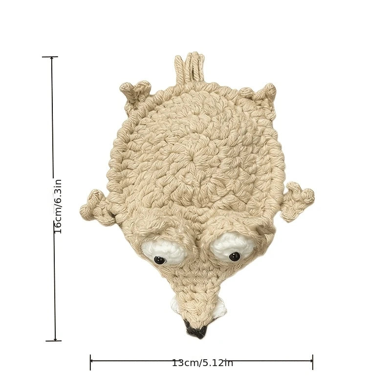 1PC Home decor; Coaster; Heat pad; Squirrel shape; Creative desktop ornament; Hand-woven handicraft; Crochet yarn product.