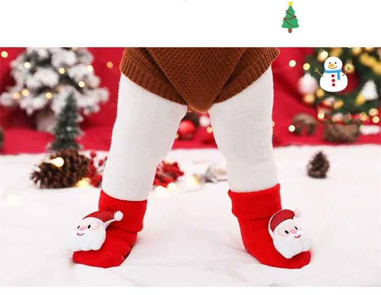 0-3Y Kids Christmas Anti-slip Long Socks For Girls Boys Winter Newborn Cotton Stocking Terry Thick Warm New Children Floor Sock