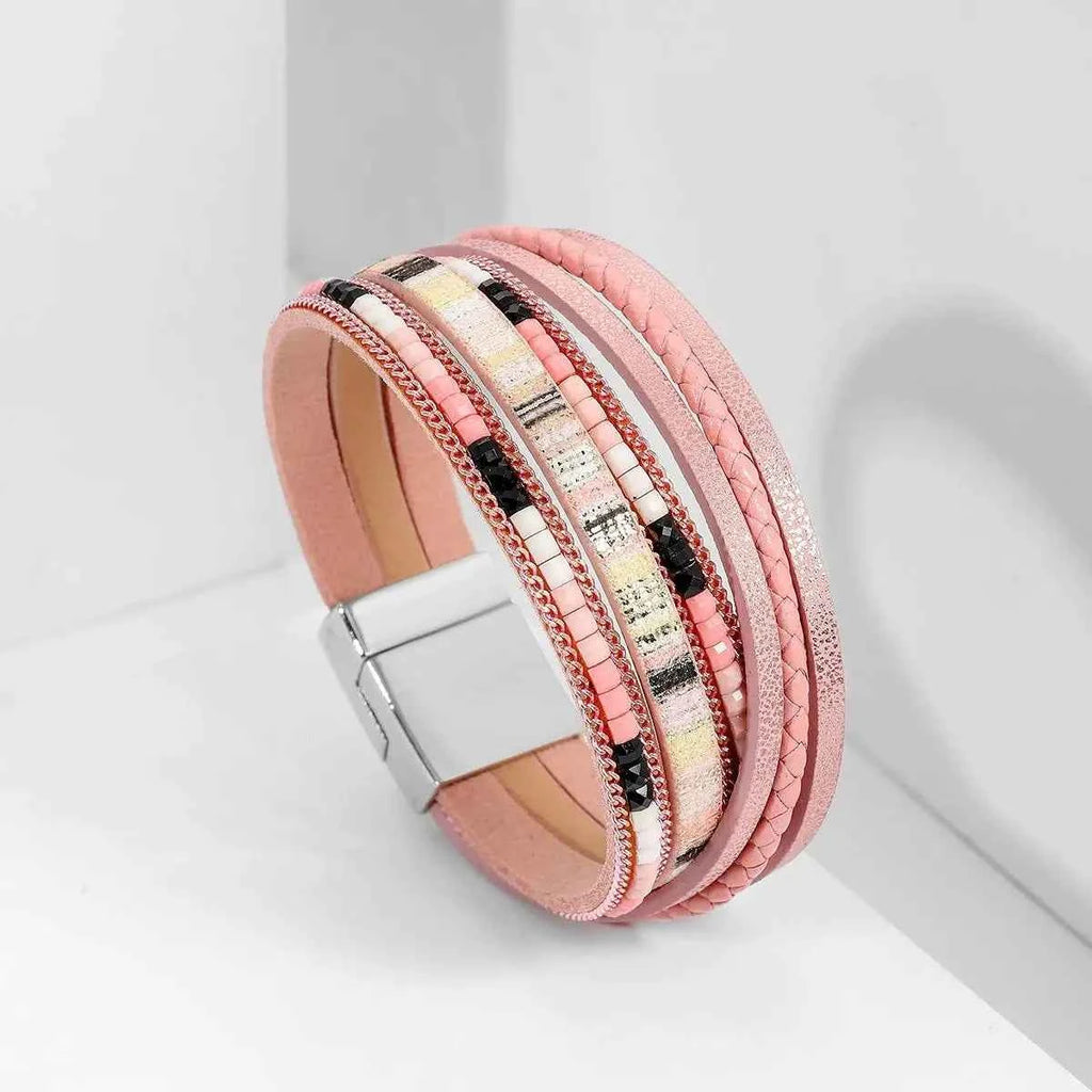 Multilayer Brown Leather Bracelet For Women Fashion Creative Bohemian Hand Woven Magnetic Clasp Bracelet