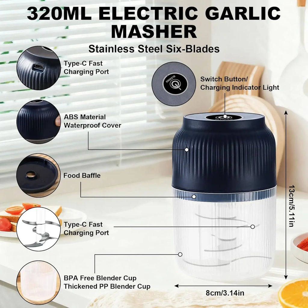 Electric 200ml Garlic Chopper Vegetable Crusher Kitchen Food Mashers Press Machine - Efficient Chopping Tool for Vegetables And Garlic