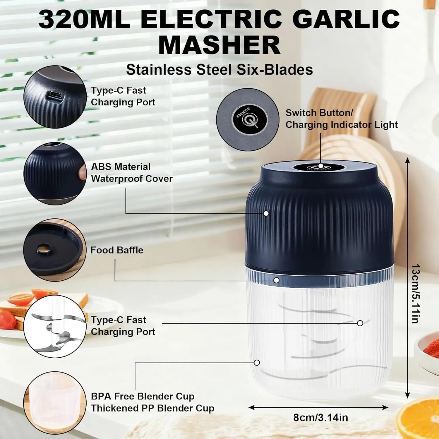 Electric 200ml Garlic Chopper Vegetable Crusher Kitchen Food Mashers Press Machine - Efficient Chopping Tool for Vegetables And Garlic