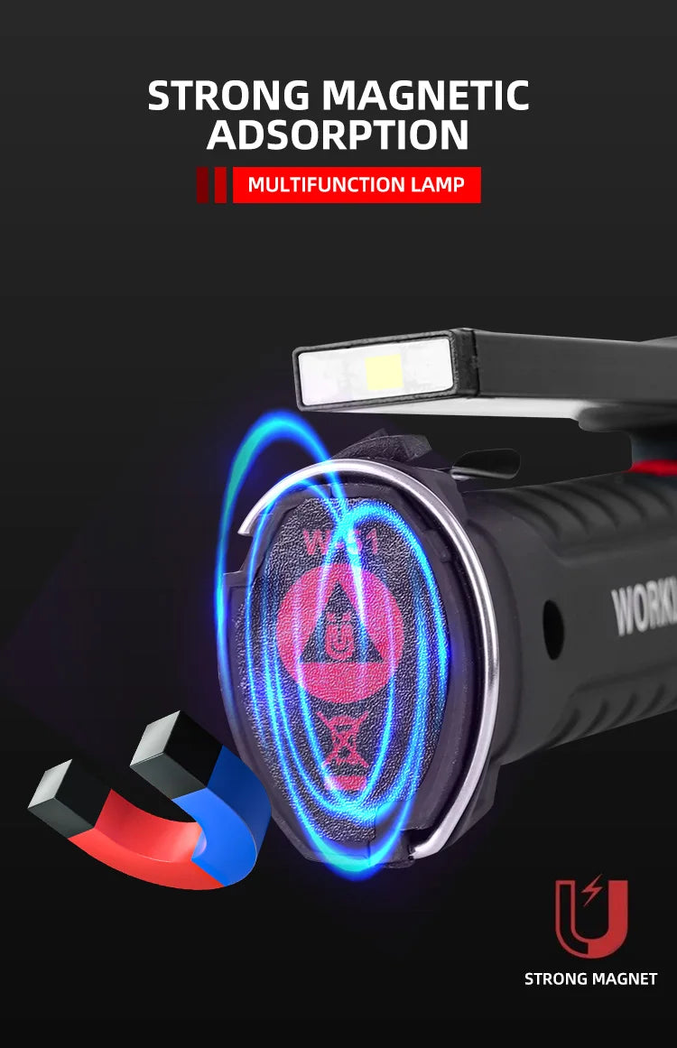 Portable COB LED Flashlight USB Rechargeable Work Light Magnetic Lanterna Hanging Lamp with Built-in Battery Camping Torch