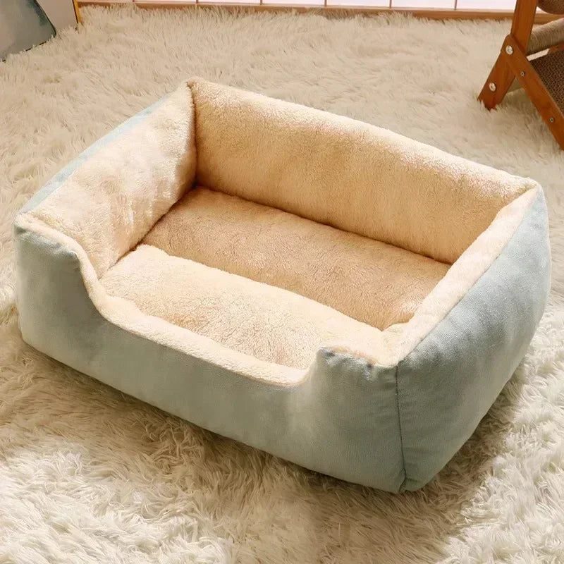green Color Plush Breathable Cat Bed – Soft Elevated Pet Nest