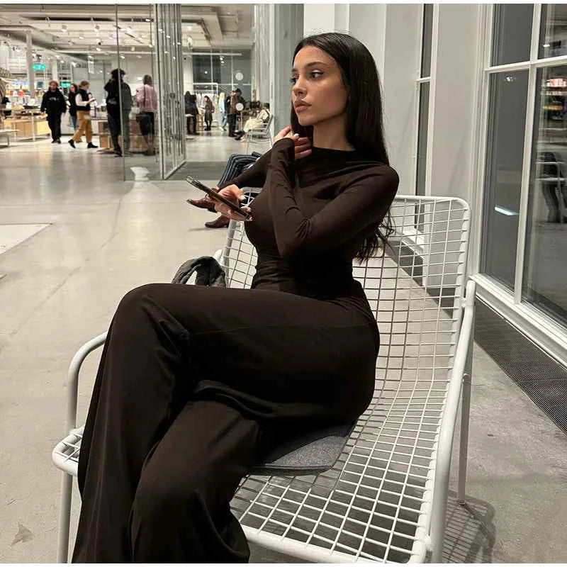 Women Top Pants Suit 2 Piece Sets Solid O-neck Long Sleeve Shirts Elastic Waist Trousers Female Outfits 2025 New Lady Tracksuit