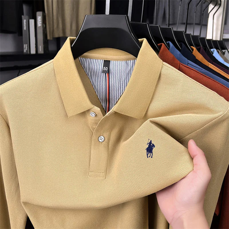 100% cotton high-end brand long sleeve polo shirt new Paul pony embroidery luxury comfort men's business leisure lapel T-shirt