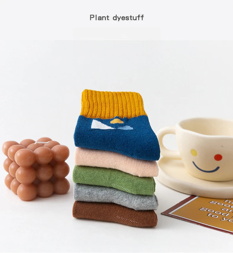 5 Pairs of Cute Cartoon Ankle Socks With Warm and Durable Stripes Designed for Comfortable Fall and Winter Wear