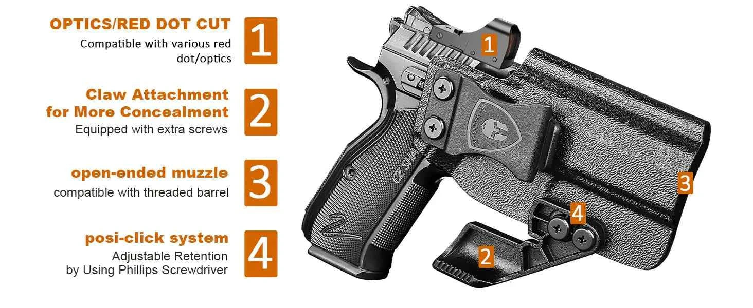 Fit CZ Shadow 2 Compact/ CZ Shadow 2,IWB Kydex Right Holster,Claw,Inside Waistband Conceal Carry,Mounting sight,Lock Click Sound