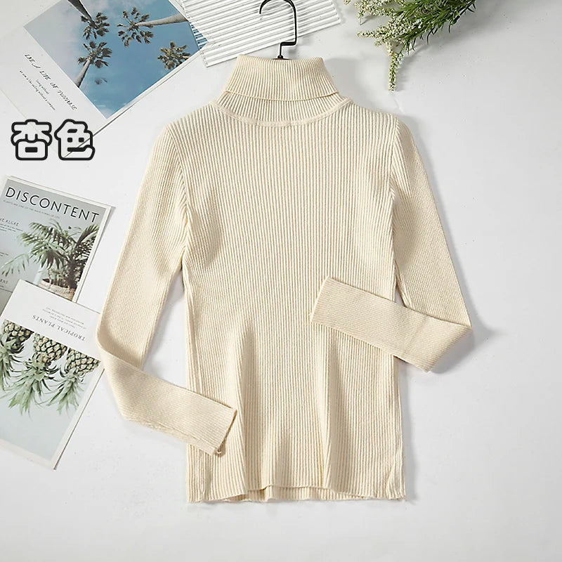 2026 Simple Women Turtleneck Sweater Winter Fashion Pullover Elastic Knit Ladies Jumper Casual Solid Black Female Basic Tops