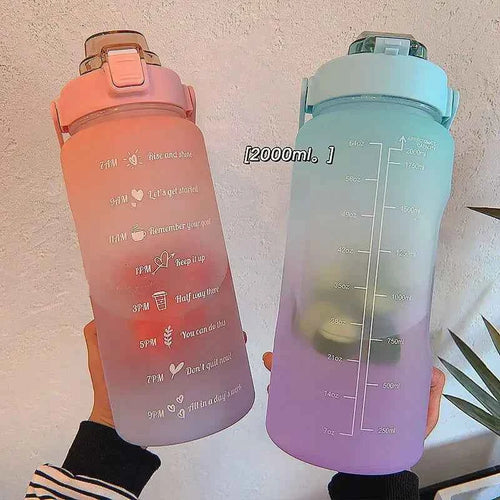 2 Liter Water Bottle with Straw Female Girls Large Portable Travel Bottles Sports Fitness Cup Summer Cold Water with Time Scale
