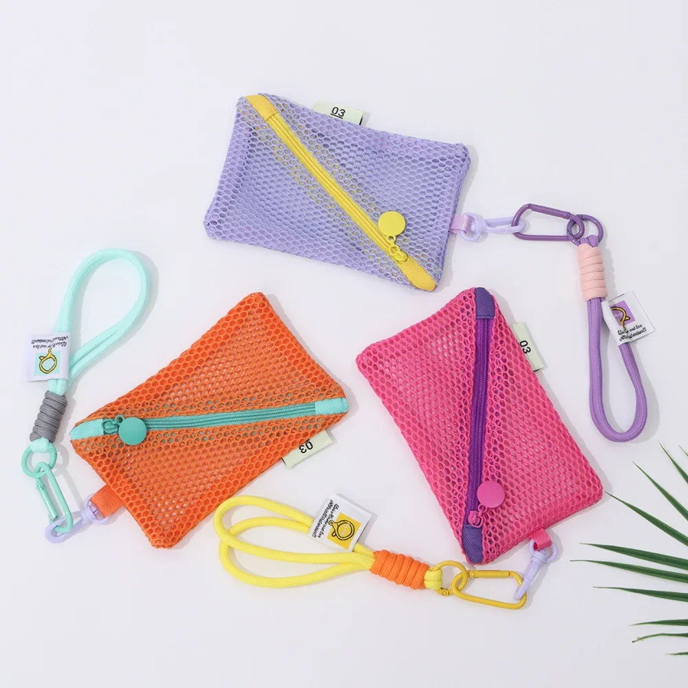 Mesh Cosmetic Bags Cute Women Small Lipstick Makeup Storage Pouch Data Line Key Earphone Organizer Case Square Toiletry Bag
