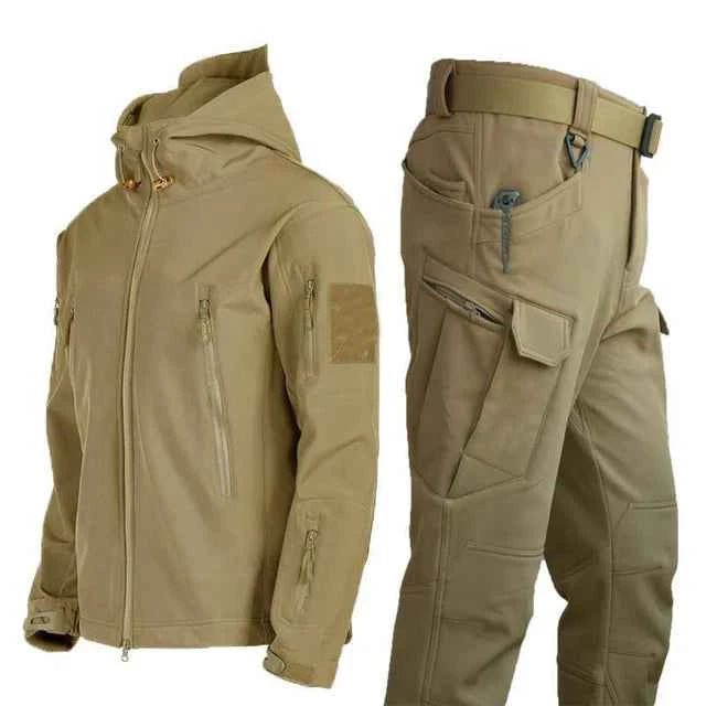 Winter Autumn Tactical Jackets Elastic Men Fleece Waterproof Suits Fishing Warm Hiking Camping Tracksuits Set Hood Coat S-5XL