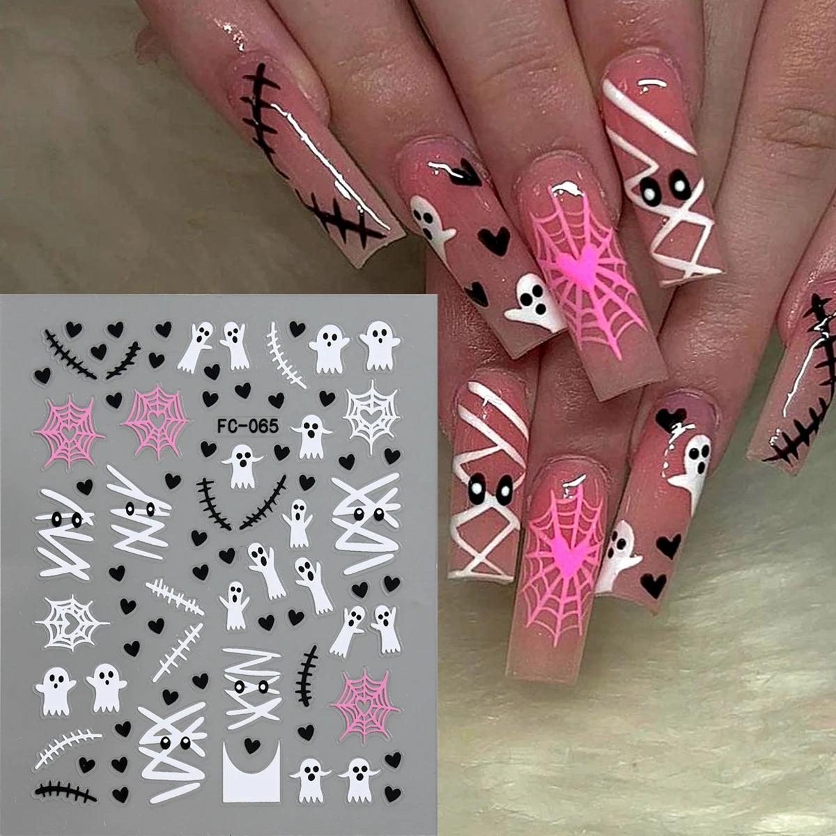 Halloween Gothic Ghost Nail Stickers – 5D Embossed Frames