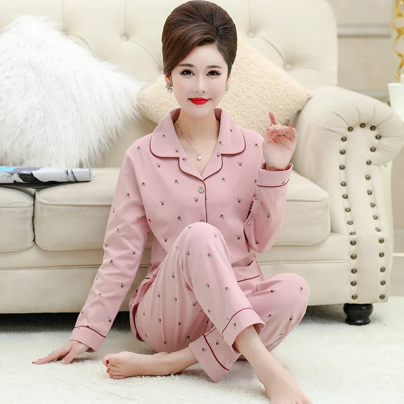 100% Pure Cotton Long Sleeve Sleepwear Set for Elderly Women Spring Summer Autumn Home Clothes Outwear Comfortable Home Suit