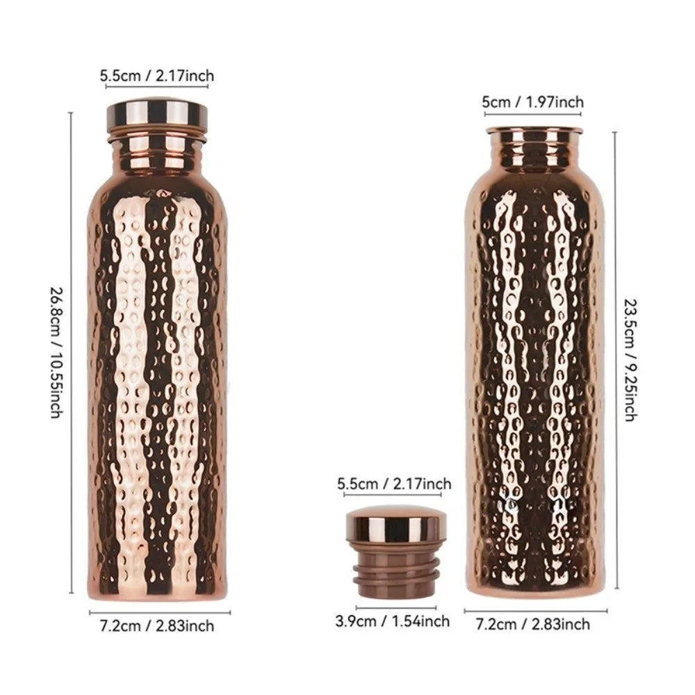 800ML Copper Water Bottle One-Click Open Lid Thermal Insulation Hammer Pattern Bottle Anti-Slip Silicone Base