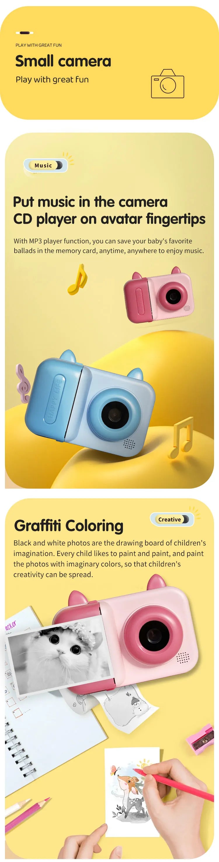 Kids' Camera Set, Instant Print Camera with Printing Function, Print Pictures, Portable Multi-Function Photo Printer Camera