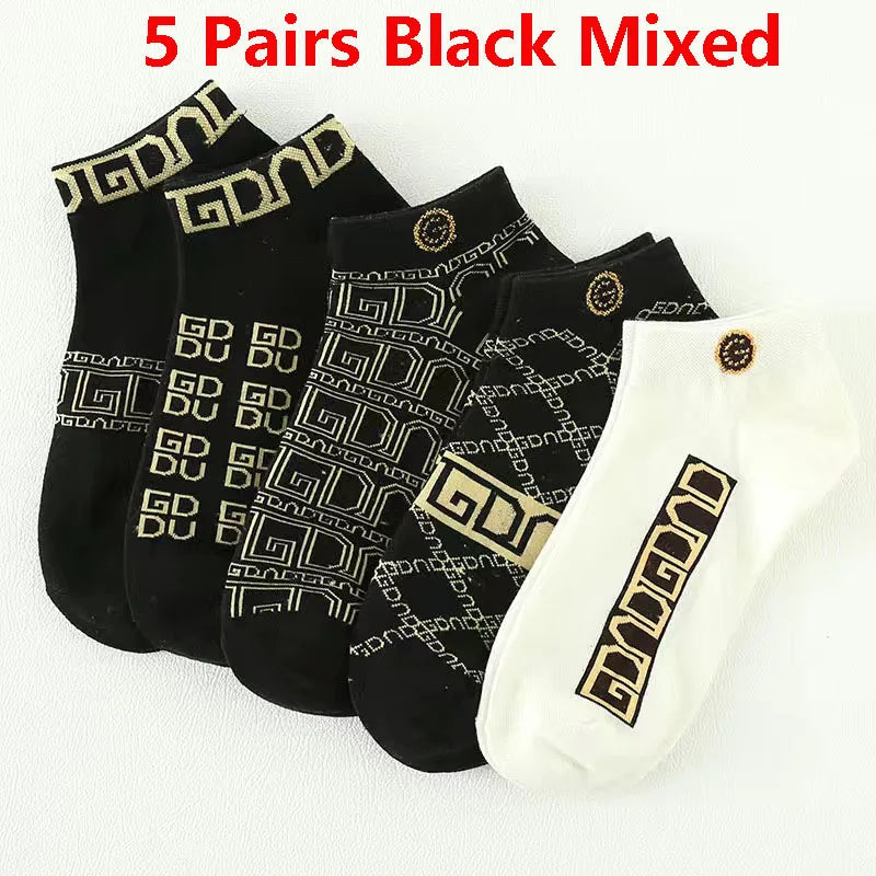 5/10/20 Pairs Winter Socks Men Short Breathable Luxury Socks Designer Brand Low-Cut Fashion Trendy Ankle Socks Geometric Pattern