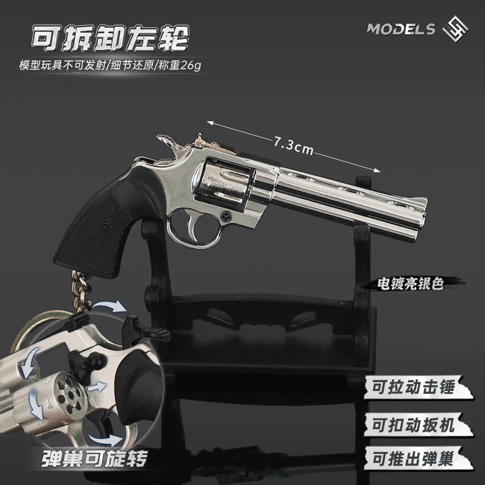 7cm Detachable Colt 357 Revolver Metal Gun Keychain Model Military-themed Keyrings Car Keychain Fashionable Men Accessories