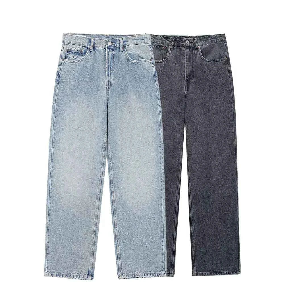 HH 2024 Women's Street Fashion Denim Blue Jeans Distressed Patchwork High Waist Zipper Fly Ripped Retro Long Pants