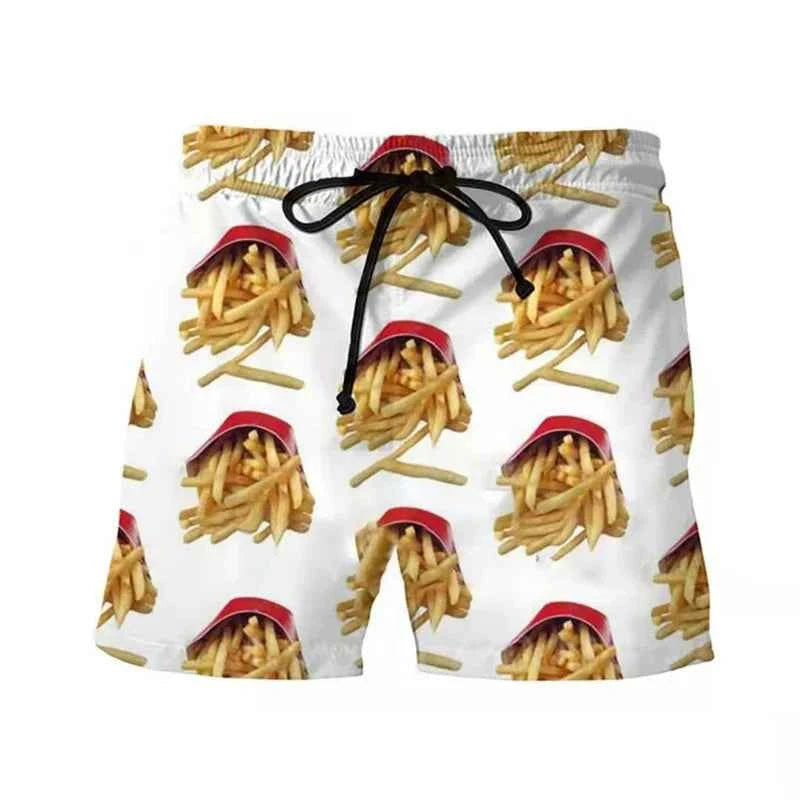 Sausages Food Graphic Beach Shorts Men Short Pants 3D Cheese Printed Elastic Waist Board Trunks Swimsuit homme 2023 Ice