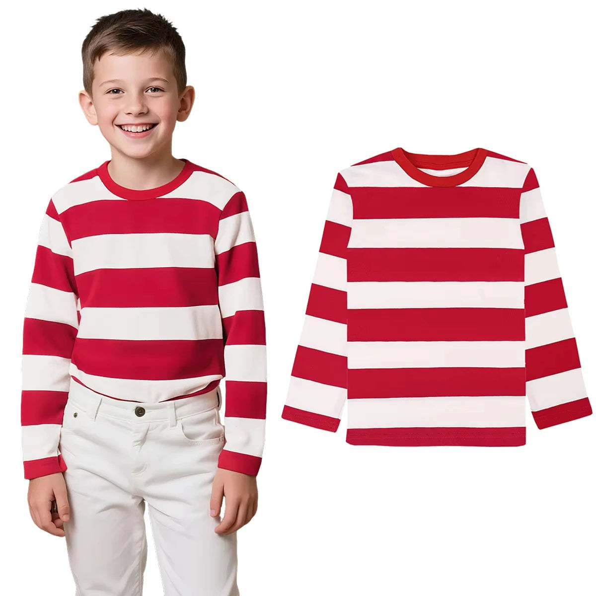 Kids Red and White Striped Shirts Boys Girls  Long Sleeve Casual Cotton T Shirts child Adult children long sleeved Tshirt